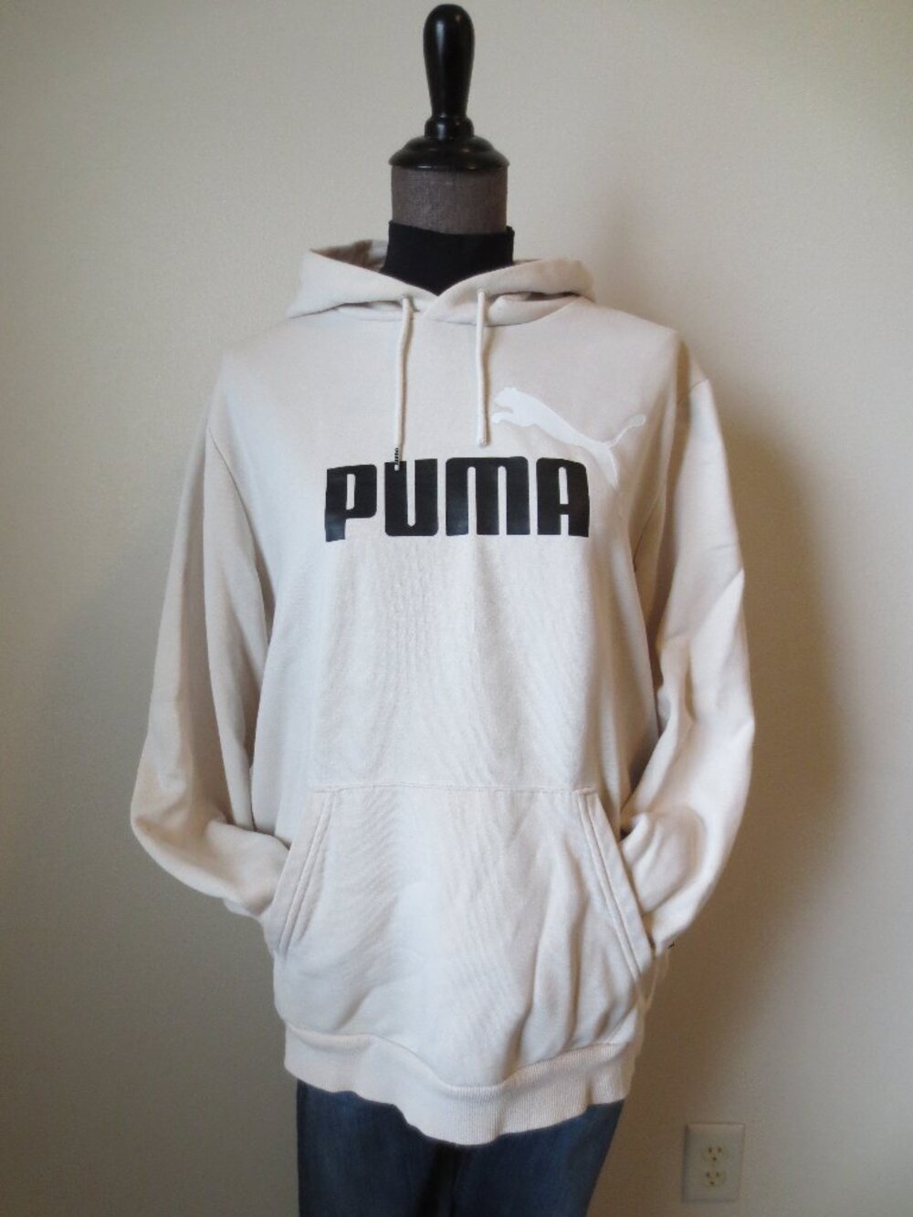 PUMA Womens or Mens Pullover Hoodie Size Large Off White Cream Beige Ivory
